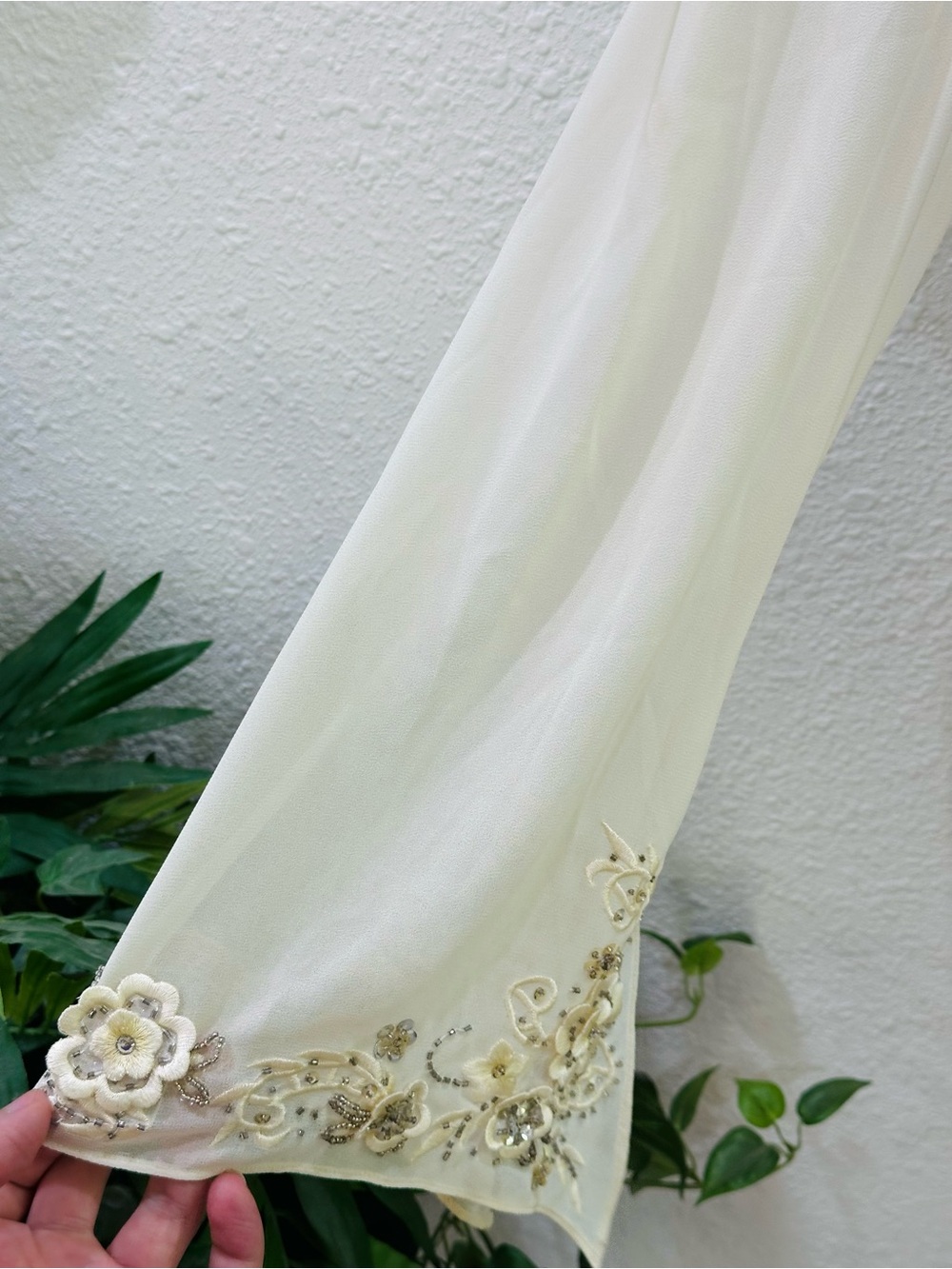 R&M Richards Ivory Two-Piece Chiffon Wedding Dress with Beaded Jacket - Picture 4 of 14